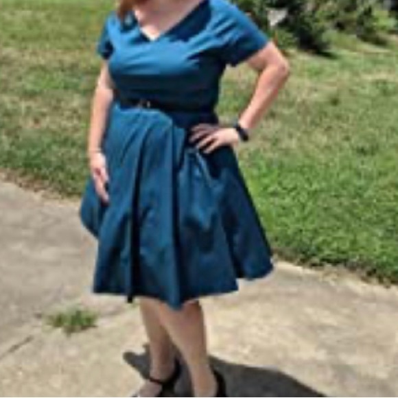 Women 1950s V-Neck Vintage Rockabilly Swing  Dress with Pockets (XXL) - Picture 3 of 9